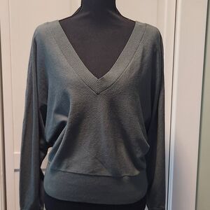 Express Women's V-Neck Sweater in Olive Green